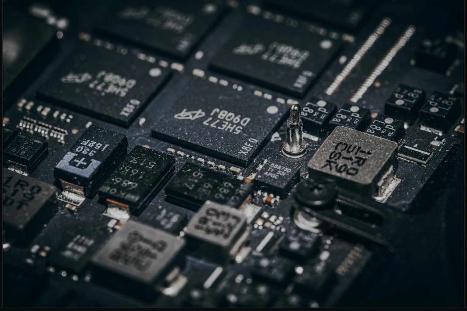 Close-up of low-power chips on a circuit board