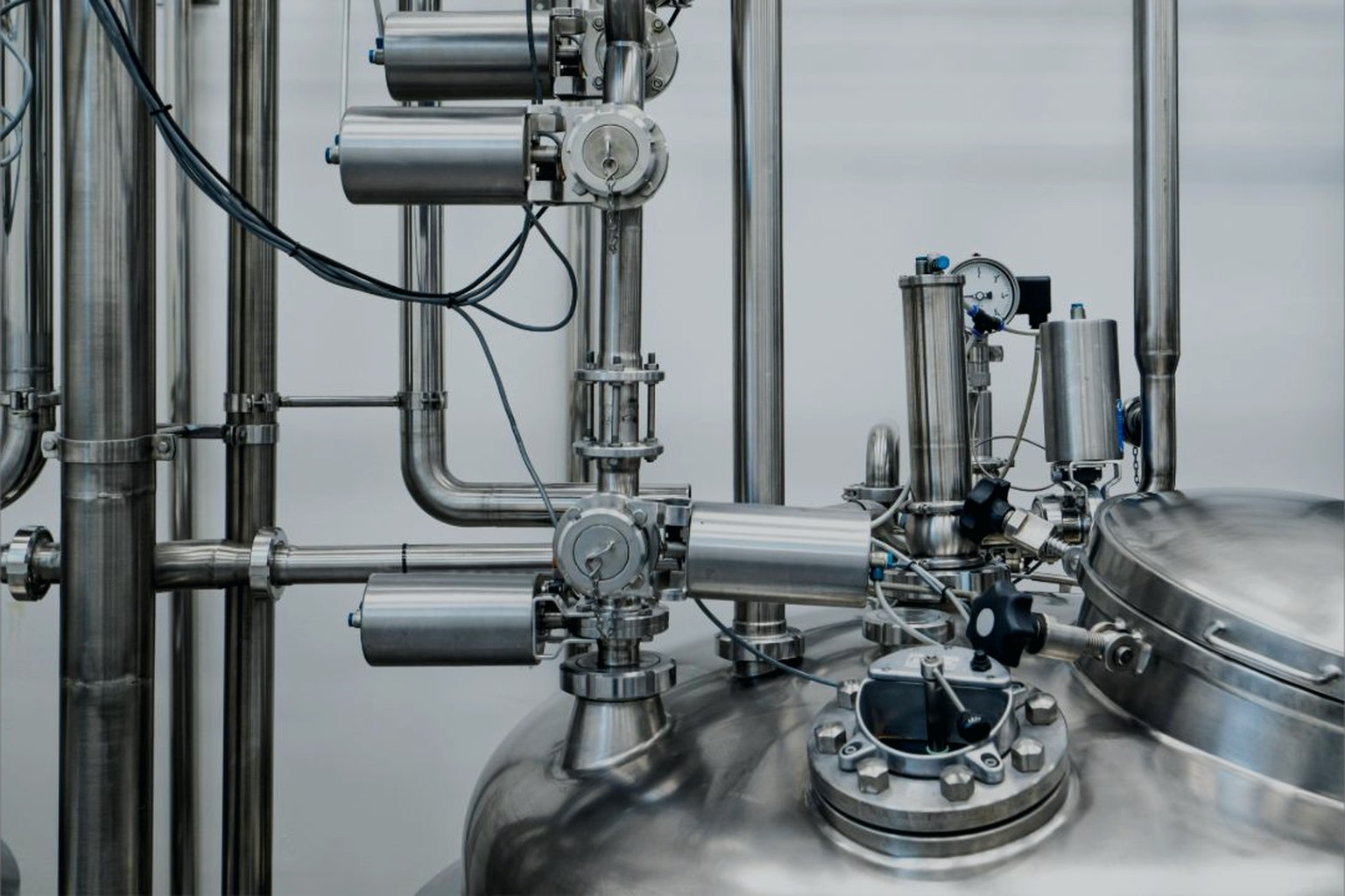 Stainless steel pipes, valves and tanks of a water system